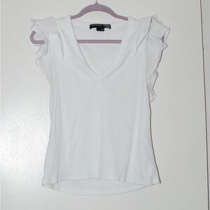 Veronica Beard White V-Neck Ruffle Tank